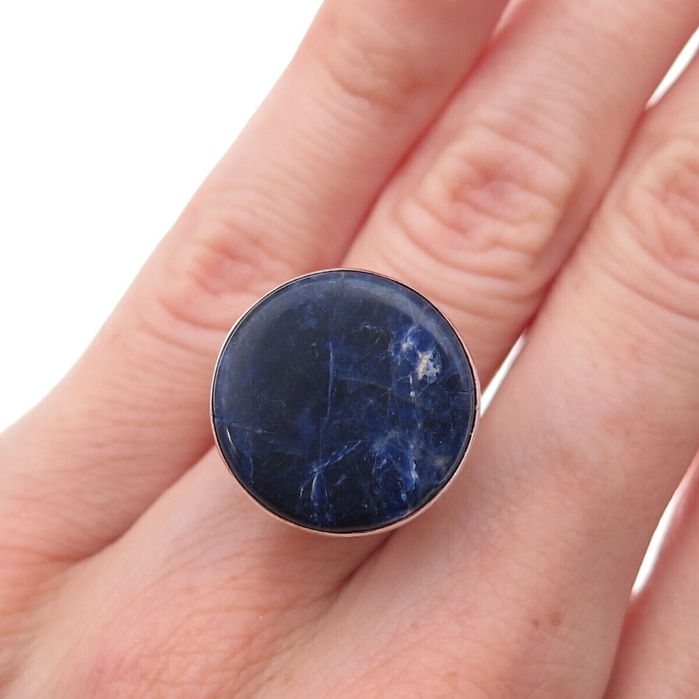 925 Sterling Silver Vintage Israel Real Sodalite Modernist Ring Size 5